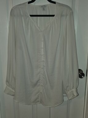 Nine West Cream Button-Front Peasant Blouse